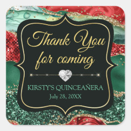 マーブルクリスマスアゲート&金ゴールドグリッターキンセアニラ スクエアシール