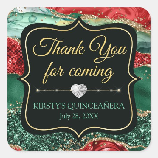 マーブルクリスマスアゲート&金ゴールドグリッターキンセアニラ スクエアシール (正面)