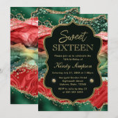 マーブルクリスマスアゲート&金ゴールドグリッタースウィート16 招待状 (正面/裏面)