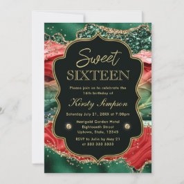 マーブルクリスマスアゲート&金ゴールドグリッタースウィート16 招待状