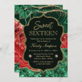 マーブルクリスマスアゲート&金ゴールドグリッタースウィート16 招待状 (正面/裏面)