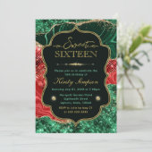 マーブルクリスマスアゲート&金ゴールドグリッタースウィート16 招待状 (スタンド正面)