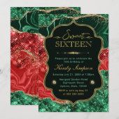 マーブルクリスマスアゲート&金ゴールドグリッタースウィート16 招待状 (正面/裏面)
