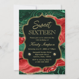 マーブルクリスマスアゲート&金ゴールドグリッタースウィート16 招待状