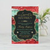 マーブルクリスマスアゲート&金ゴールドグリッタースウィート16 招待状 (スタンド正面)