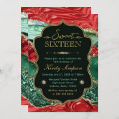 マーブルクリスマスアゲート&金ゴールドグリッタースウィート16 招待状 (正面/裏面)