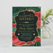 マーブルクリスマスアゲート&金ゴールドグリッタースウィート16 招待状 (スタンド正面)