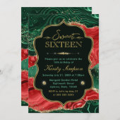 マーブルクリスマスアゲート&金ゴールドグリッタースウィート16 招待状 (正面/裏面)