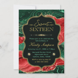 マーブルクリスマスアゲート&金ゴールドグリッタースウィート16 招待状