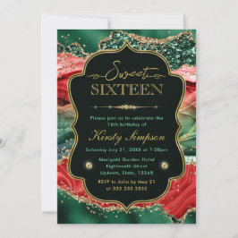 マーブルクリスマスアゲート&金ゴールドグリッタースウィート16 招待状