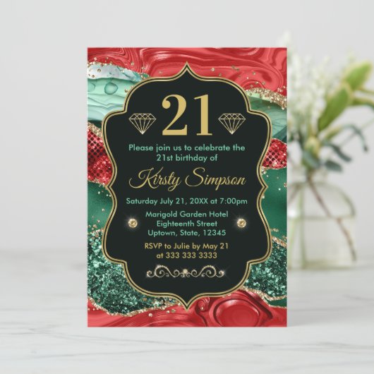 マーブルクリスマスゲート&金ゴールドグリッター誕生日 招待状 (スタンド正面)