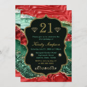 マーブルクリスマスゲート&金ゴールドグリッター誕生日 招待状 (正面/裏面)