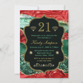 マーブルクリスマスゲート&金ゴールドグリッター誕生日 招待状