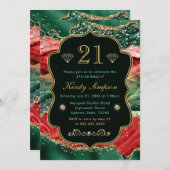 マーブルクリスマスゲート&金ゴールドグリッター誕生日 招待状 (正面/裏面)