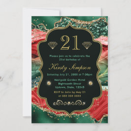 マーブルクリスマスゲート&金ゴールドグリッター誕生日 招待状