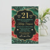 マーブルクリスマスゲート&金ゴールドグリッター誕生日 招待状 (スタンド正面)