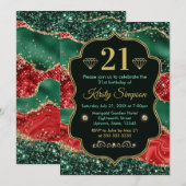 マーブルクリスマスゲート&金ゴールドグリッター誕生日 招待状 (正面/裏面)