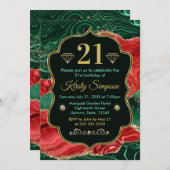 マーブルクリスマスゲート&金ゴールドグリッター誕生日 招待状 (正面/裏面)