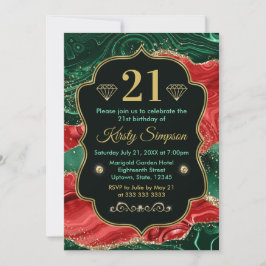 マーブルクリスマスゲート&金ゴールドグリッター誕生日 招待状