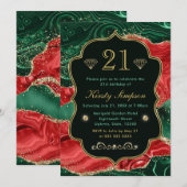 マーブルクリスマスゲート&金ゴールドグリッター誕生日 招待状 (正面/裏面)