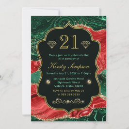 マーブルクリスマスゲート&金ゴールドグリッター誕生日 招待状