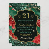 マーブルクリスマスゲート&金ゴールドグリッター誕生日 招待状 (正面/裏面)