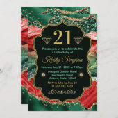 マーブルクリスマスゲート&金ゴールドグリッター誕生日 招待状 (正面/裏面)