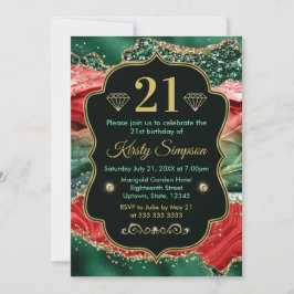 マーブルクリスマスゲート&金ゴールドグリッター誕生日 招待状