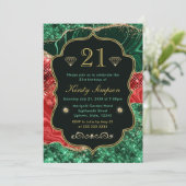 マーブルクリスマスゲート&金ゴールドグリッター誕生日 招待状 (スタンド正面)