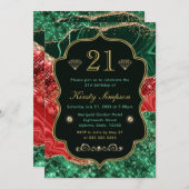 マーブルクリスマスゲート&金ゴールドグリッター誕生日 招待状 (正面/裏面)