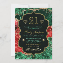 マーブルクリスマスゲート&金ゴールドグリッター誕生日 招待状