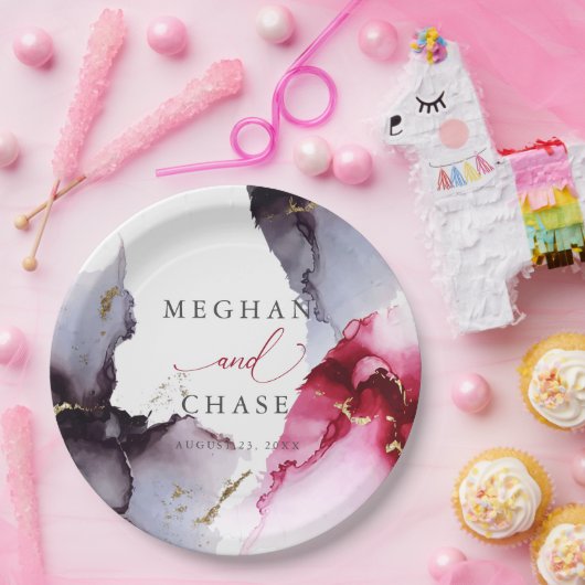 マーブルクリムゾンとアメジスト紙プレート ペーパープレート (パーティー)