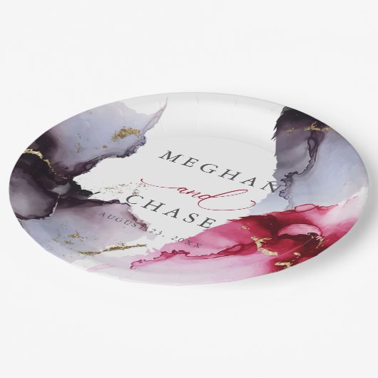 マーブルクリムゾンとアメジスト紙プレート ペーパープレート (アングル)