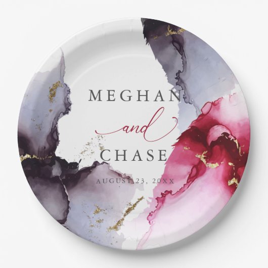 マーブルクリムゾンとアメジスト紙プレート ペーパープレート (正面)
