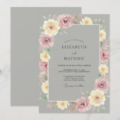 マーブルクリームローズの結婚式 招待状 (正面/裏面)
