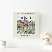 マーブルグアルツタットドイツタウンスケ絵画ープズ スクエア壁時計 (ホーム)