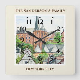 マーブルグアルツタットドイツタウンスケ絵画ープズ スクエア壁時計