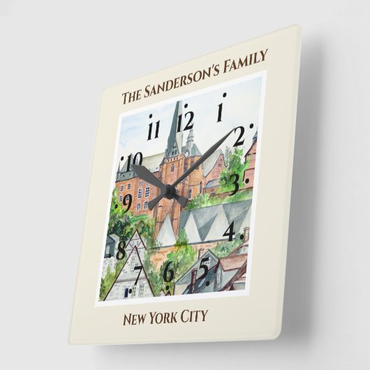 マーブルグアルツタットドイツタウンスケ絵画ープズ スクエア壁時計 (傾斜)