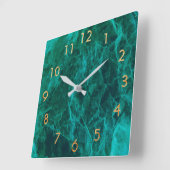 マーブルグリーン金ゴールドエレガントクラシック スクエア壁時計 (傾斜)