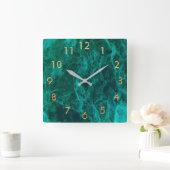 マーブルグリーン金ゴールドエレガントクラシック スクエア壁時計 (ホーム)