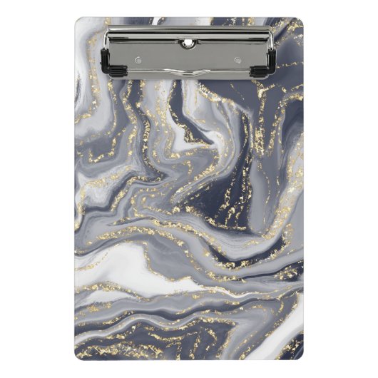 マーブルグレー、白、金ゴールド ミニクリップボード (正面)