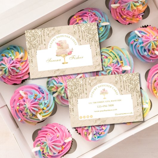 マーブルケーキベーカリーシェフアイボリー赤面金ゴールド 名刺