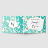 マーブルシーフォームティール（緑がかった色）金ゴールドジオメト結婚リ ゲストブック (全面)