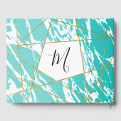 マーブルシーフォームティール（緑がかった色）金ゴールドジオメト結婚リ ゲストブック (裏面)