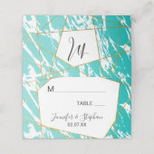 マーブルシーフォームティール（緑がかった色）金ゴールド幾何学的座席表 プレイスカード (外部開封)