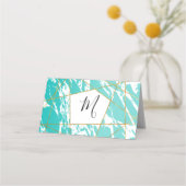 マーブルシーフォームティール（緑がかった色）金ゴールド幾何学的座席表 プレイスカード (裏面)