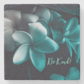 マーブルストーンコースターティール(緑がかった色)フラワーデザイン ストーンコースター (正面)