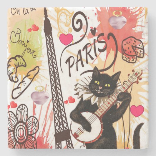 マーブルストーンコースターバレンタインズデイパリ ストーンコースター (正面)