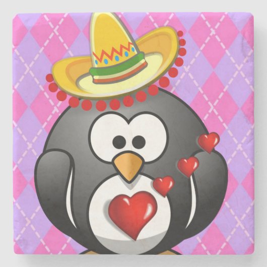 マーブルストーンコースターバレンタインズデイペンギン ストーンコースター (正面)