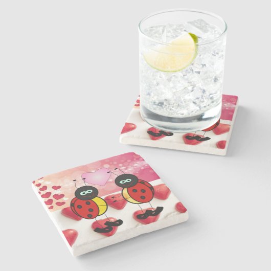 マーブルストーンコースターバレンタインデーラディバグ ストーンコースター (横)